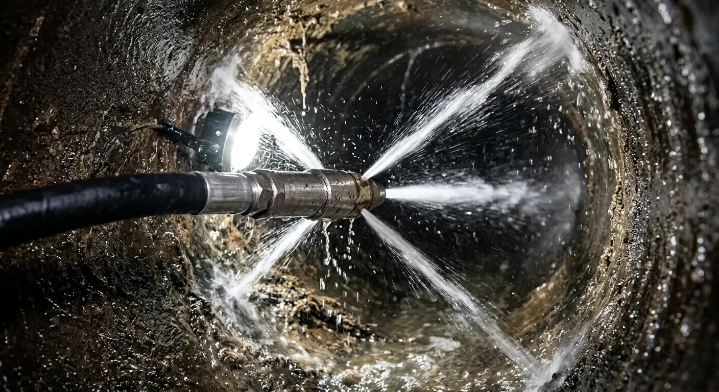 High-pressure hydro jetting nozzle cleaning sewer pipe for Emergency Drain Service in Rio Rico